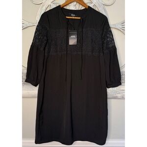ABS Collection Womens Black Crochet Lace Shift Dress Size XS Tie Neck New